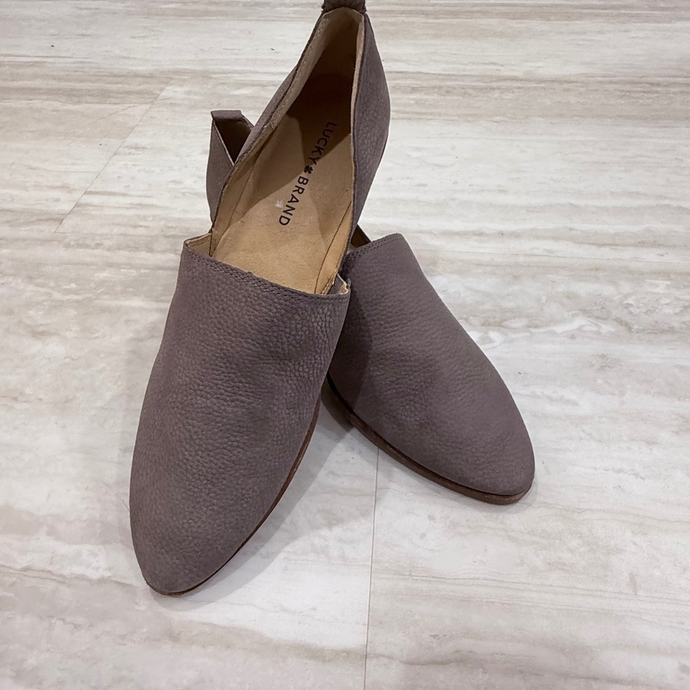 Lucky Brand Basel d'Orsay Taupe Pebbled Leather Pointed Toe Flats Shoes 9M/40